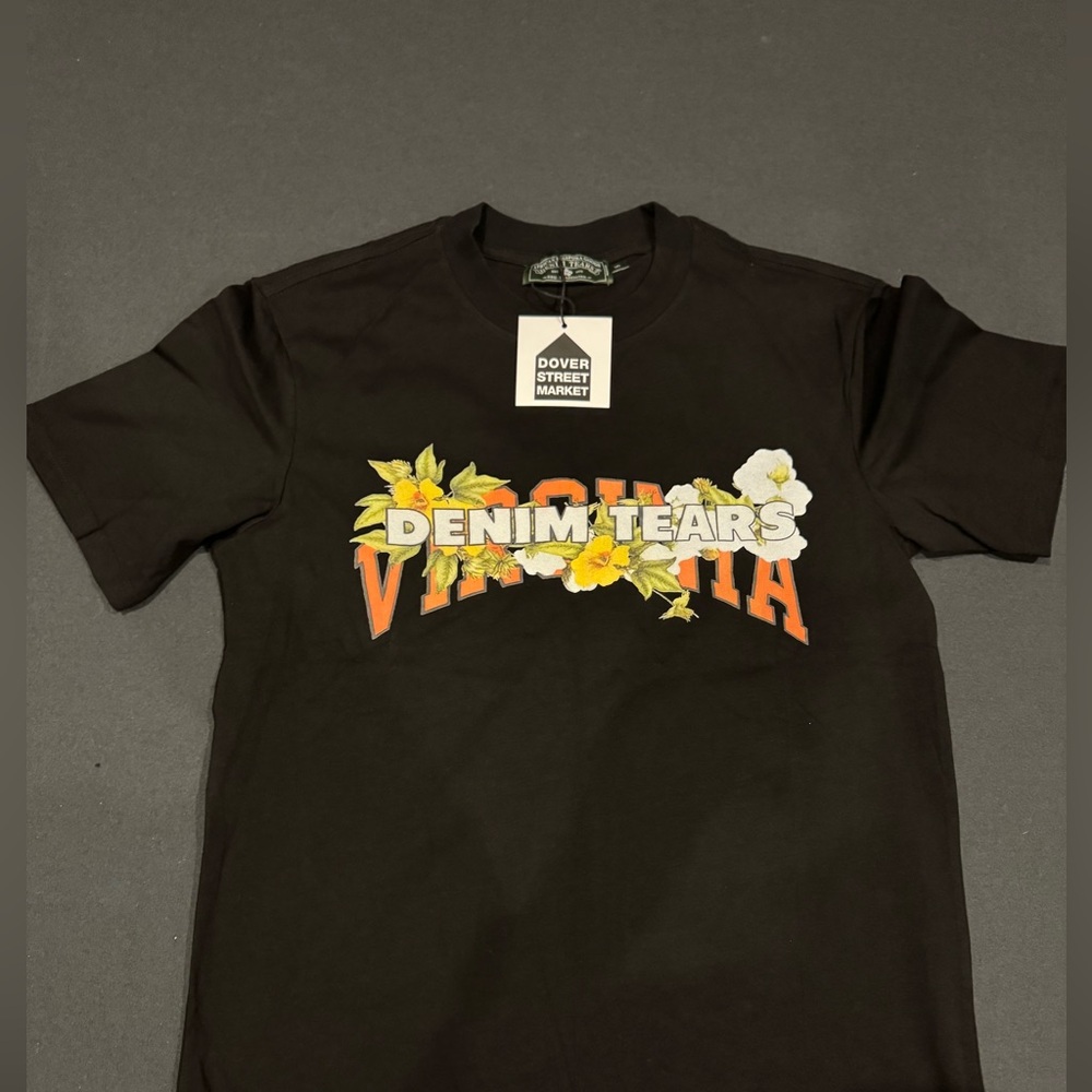 Denim & Flower Black Tee with Floral Graphic